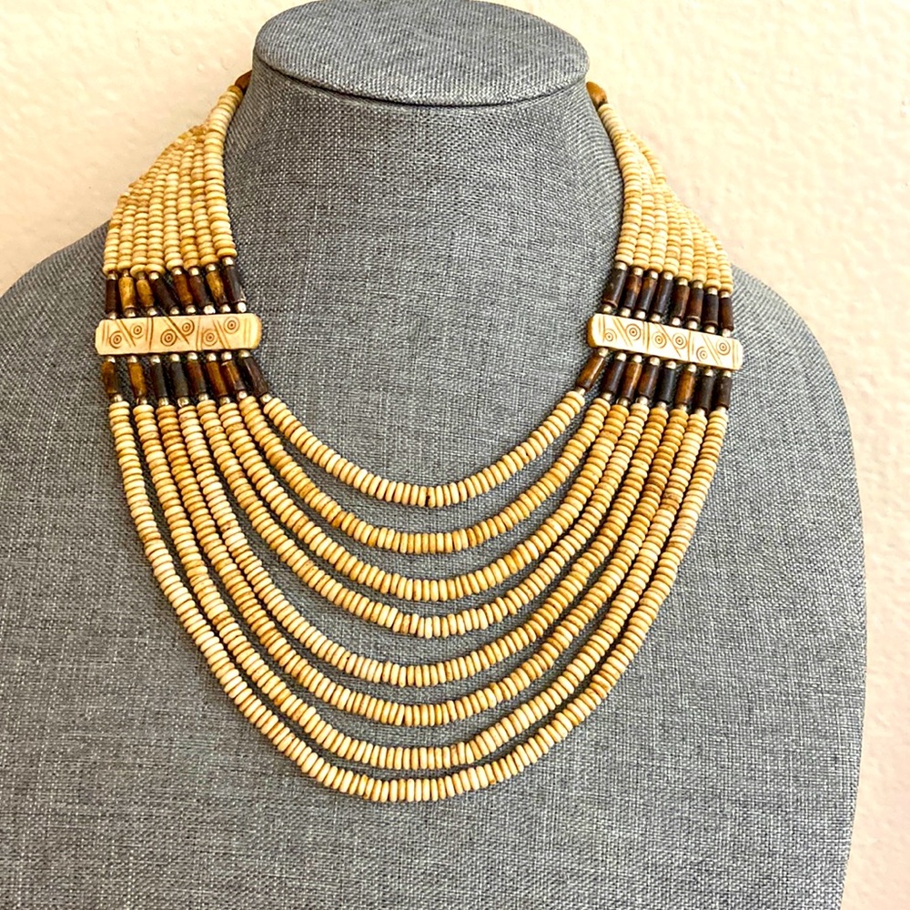 Vintage 8 Strand Carved Bone Necklace